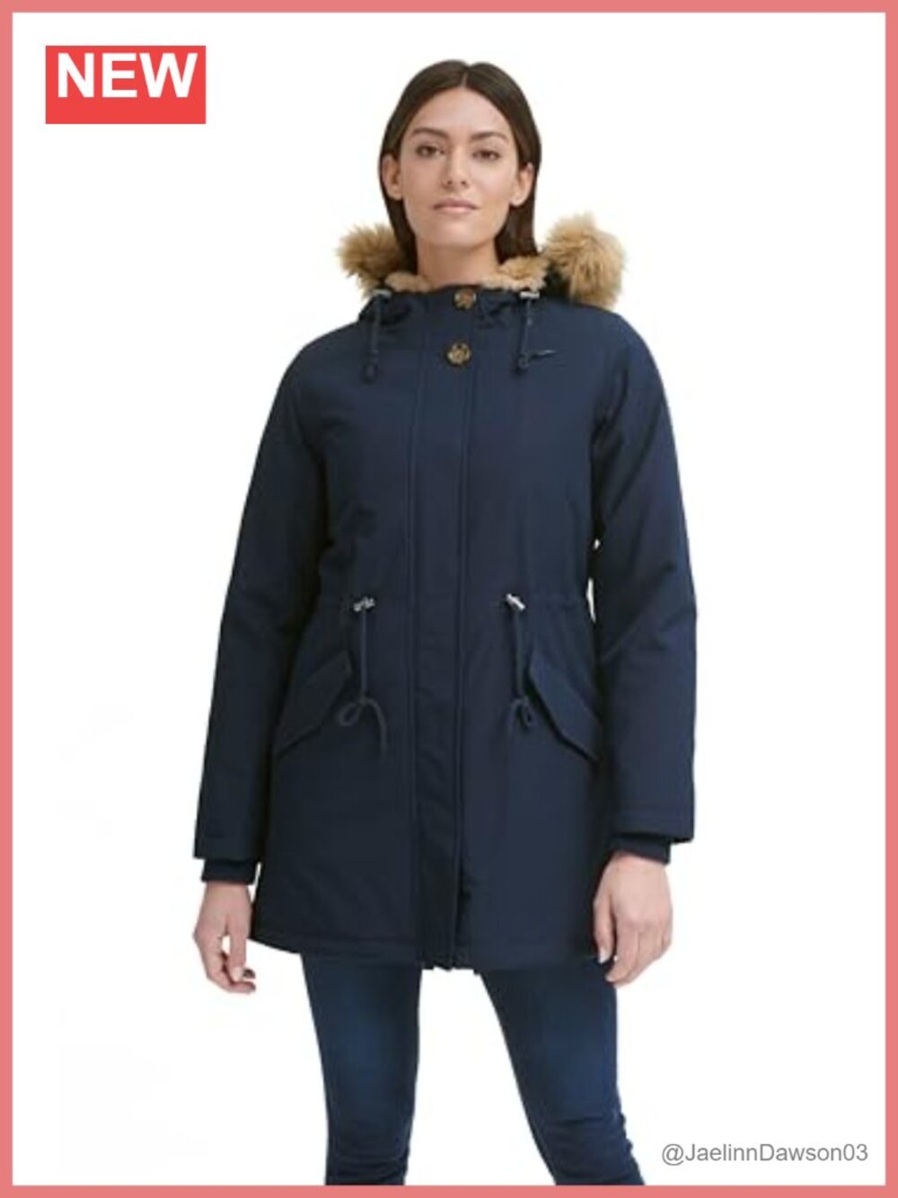 Faux Fur Lined Hooded Parka Jacket Zip Up Snap Pockets